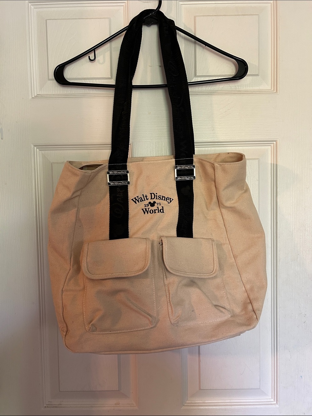 Disney Canvas Tote Bag in Beige with Black Straps